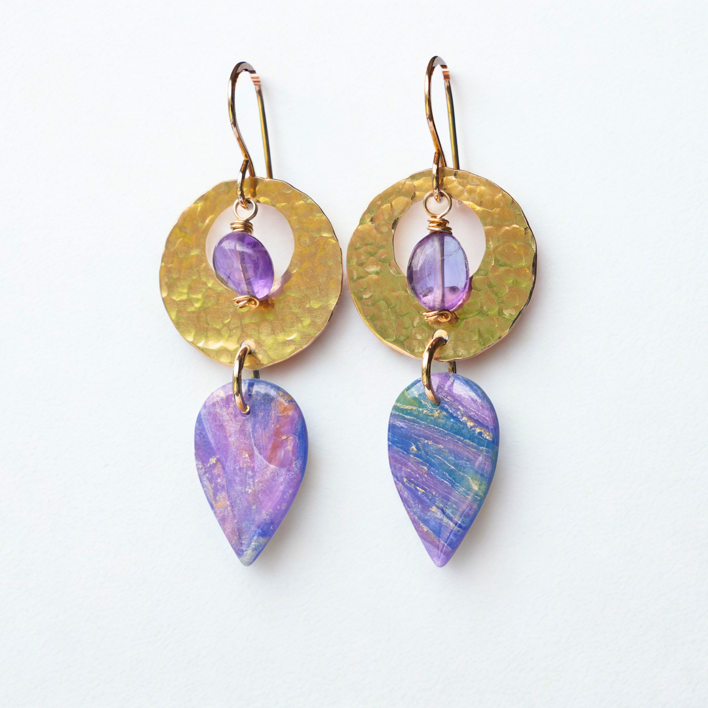 Amara Earrings – Boho Brass, Amethyst & Clay Earrings