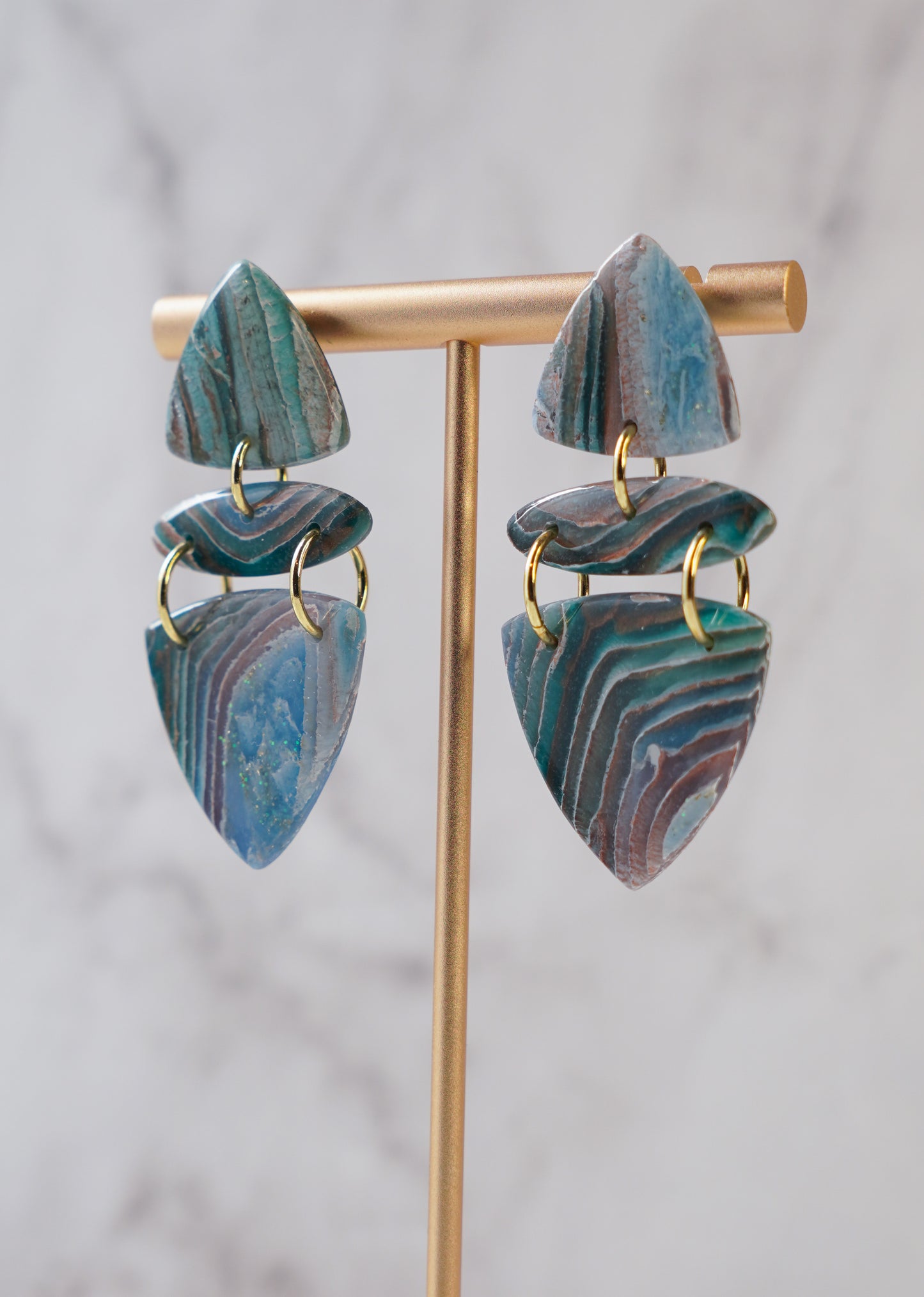 Earthy Agate Trio Earrings – Boho Polymer Clay Statement Jewelry