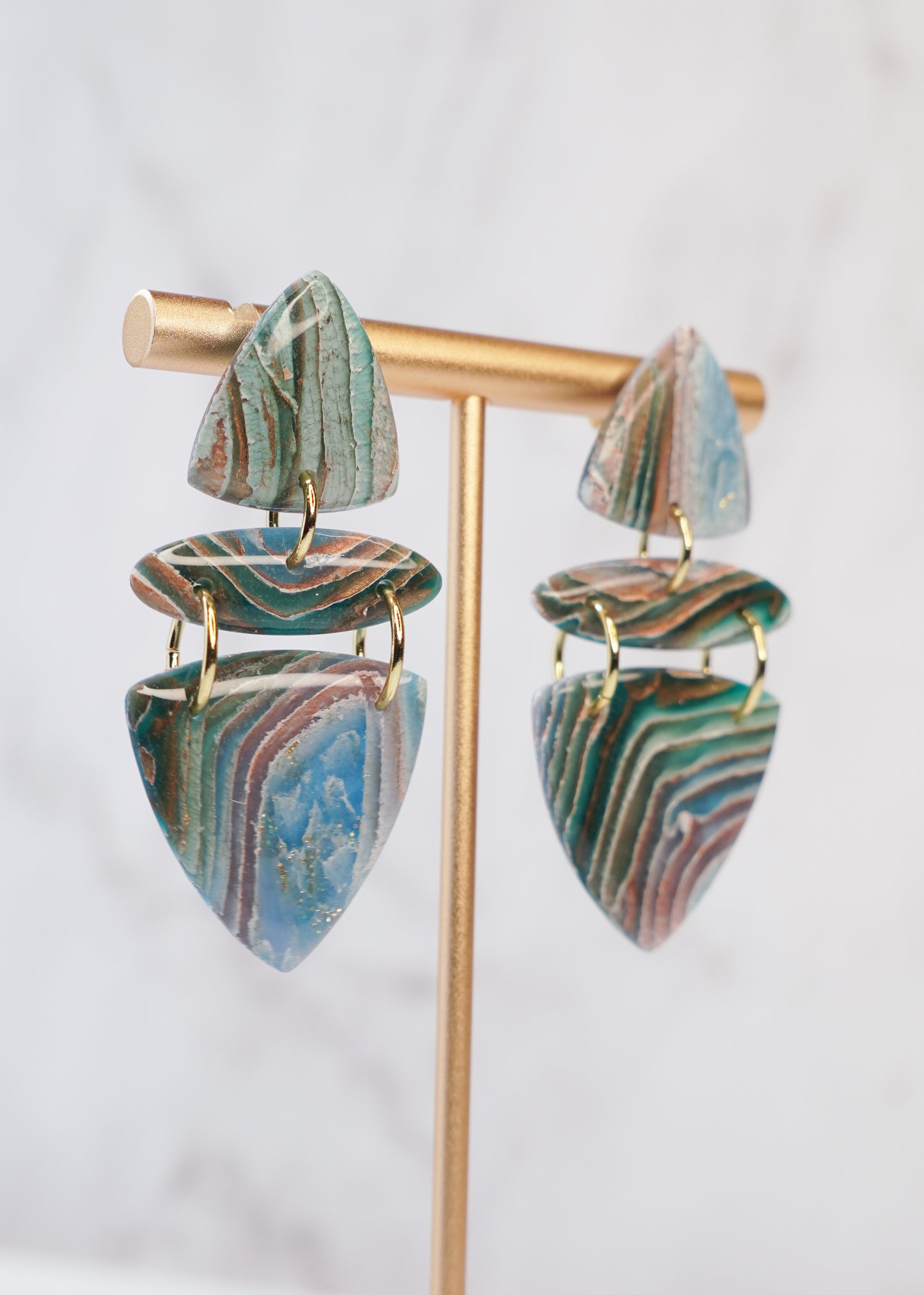 Earthy Agate Trio Earrings – Boho Polymer Clay Statement Jewelry