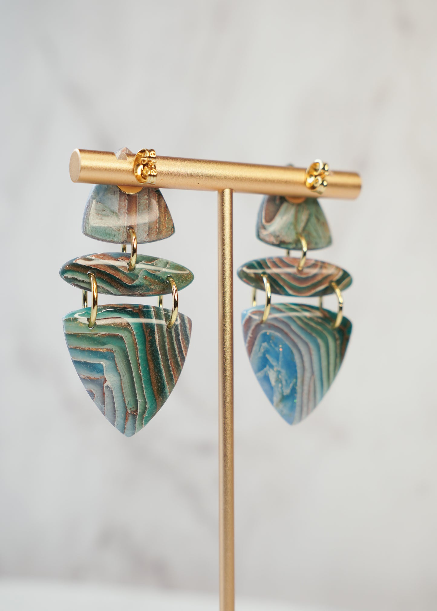 Earthy Agate Trio Earrings – Boho Polymer Clay Statement Jewelry