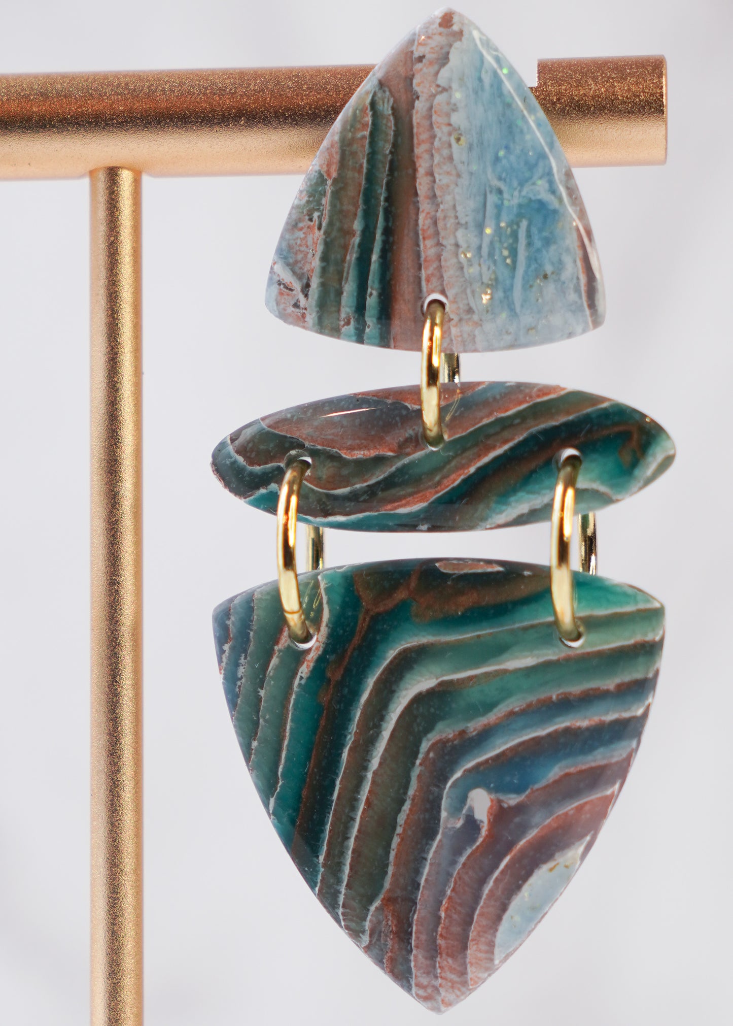 Earthy Agate Trio Earrings – Boho Polymer Clay Statement Jewelry