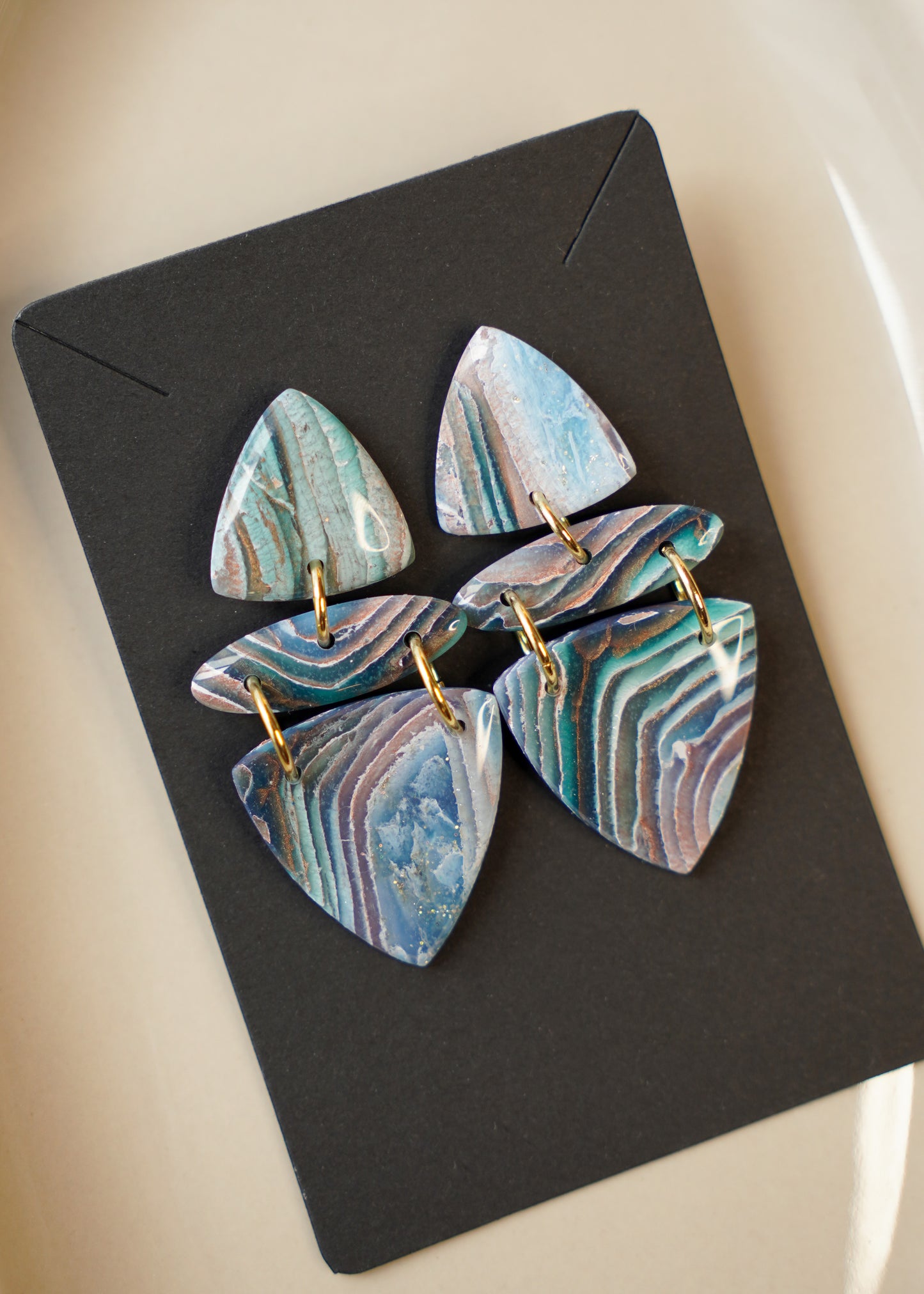 Earthy Agate Trio Earrings – Boho Polymer Clay Statement Jewelry