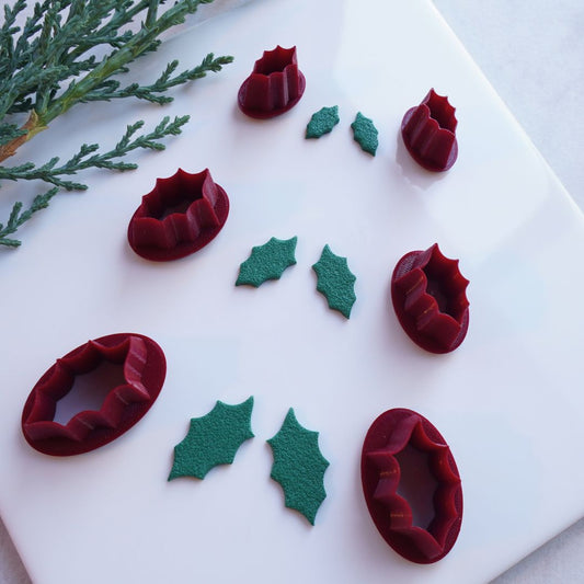 Mirrored Holly Berry Leaf Clay Cutter Set for Symmetrical Earrings and Holiday Crafts