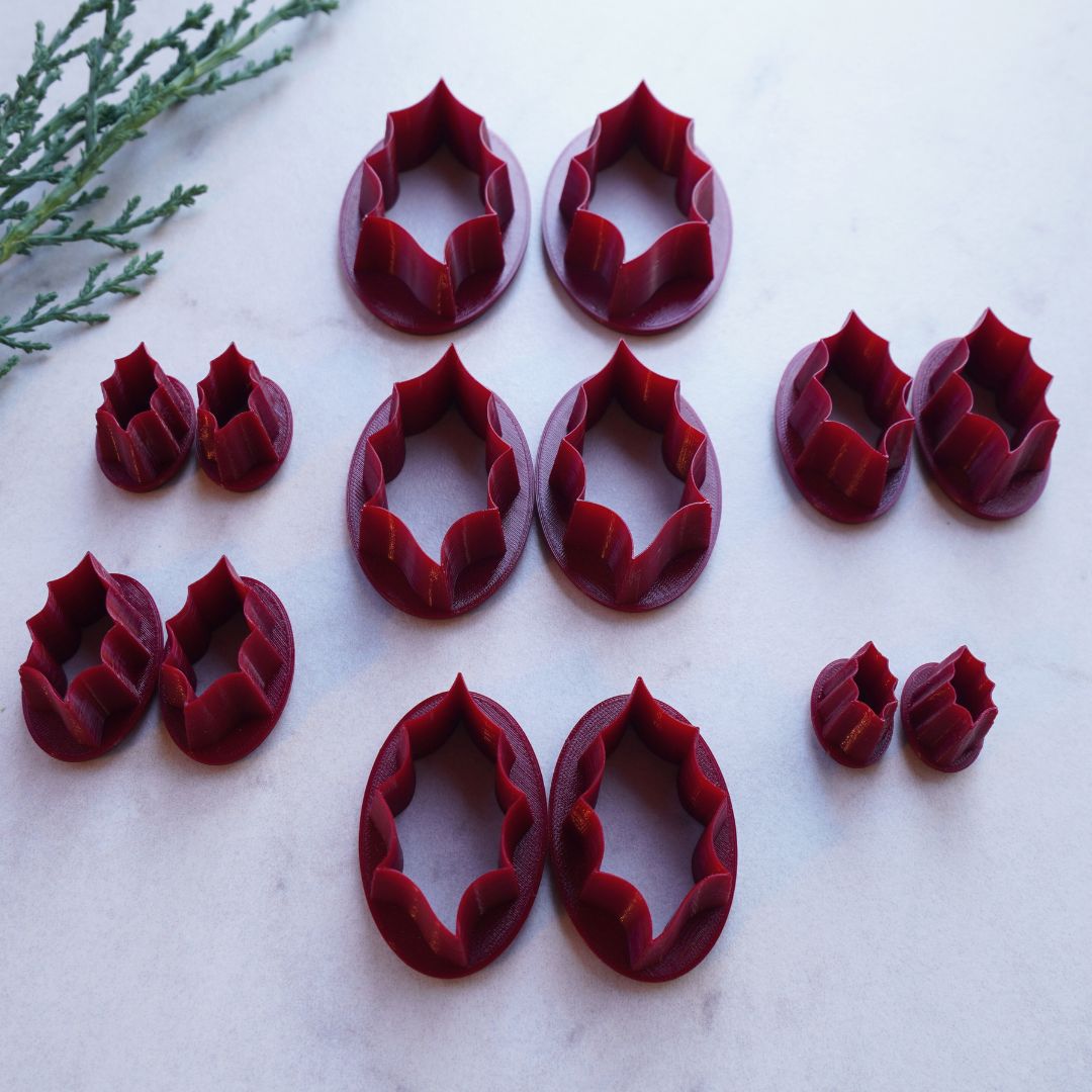 Mirrored Holly Berry Leaf Clay Cutter Set for Symmetrical Earrings and Holiday Crafts