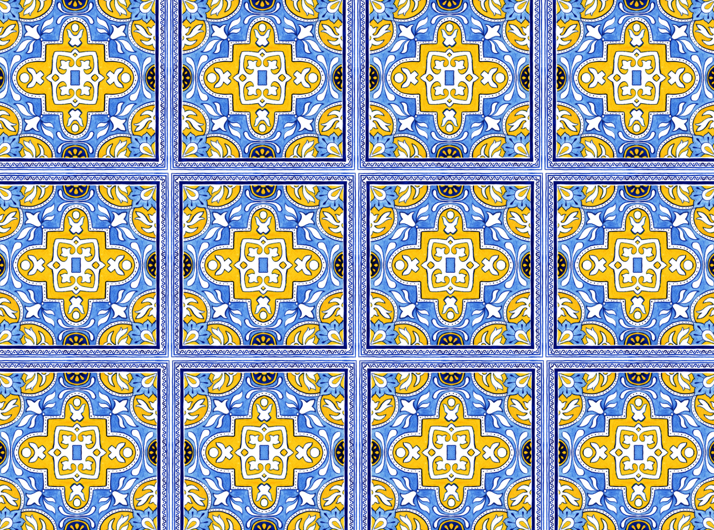Italian Blue & Yellow Tile 3 Transfer Paper