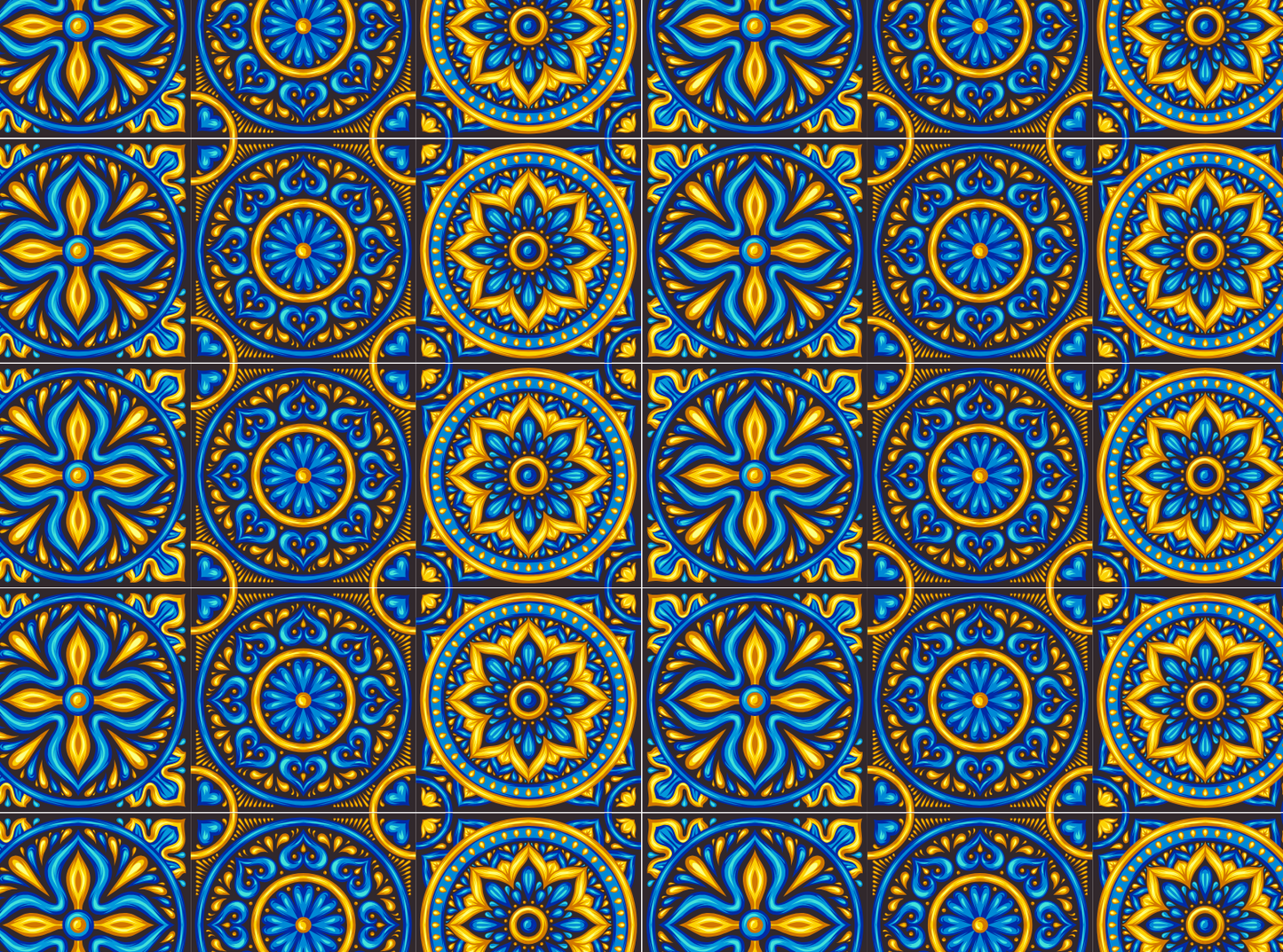 Italian Blue, Yellow, & Black Tile Transfer Paper