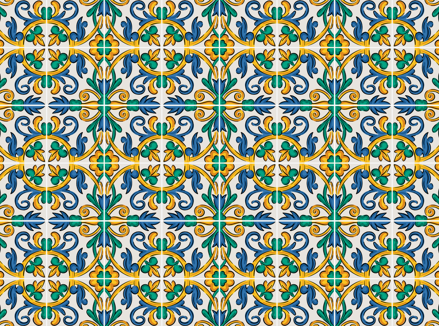 Italian Blue, Yellow, & Green Tile Transfer Paper