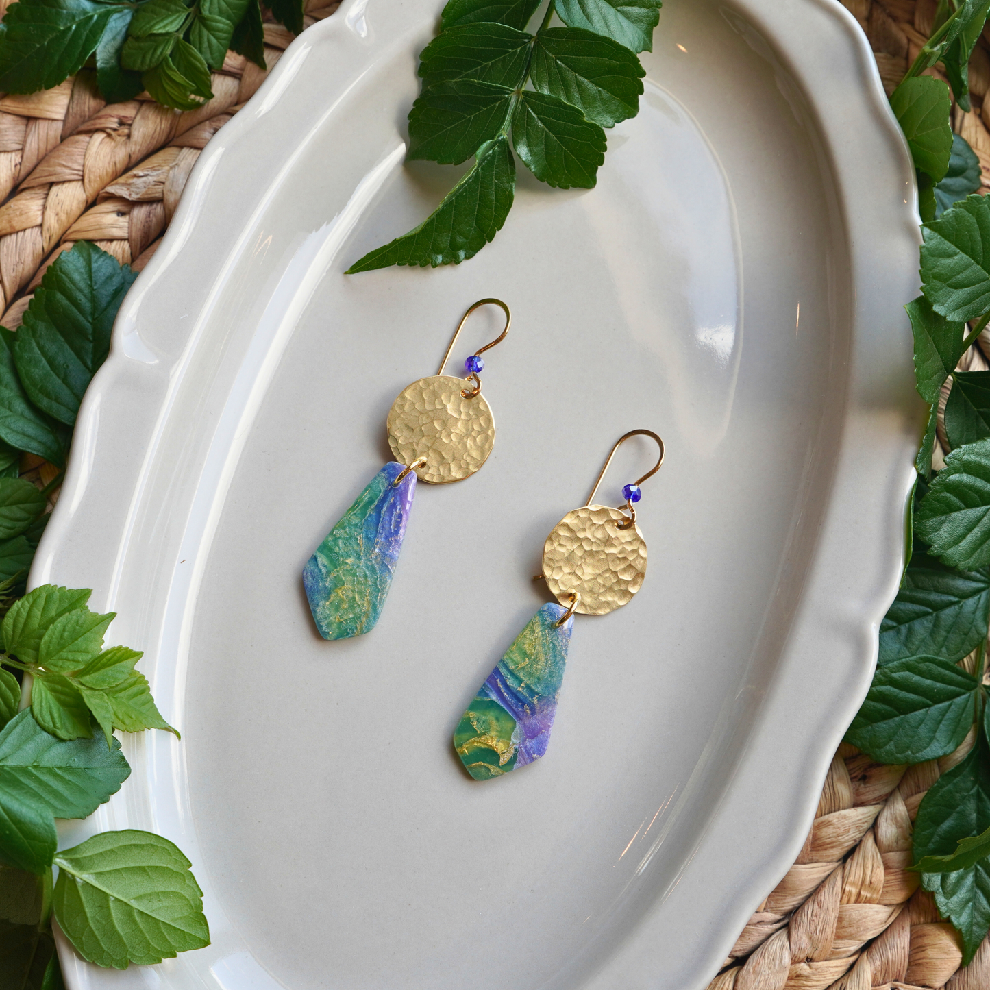 Lunara Earrings – Handcrafted Brass & Polymer Clay Statement Dangles