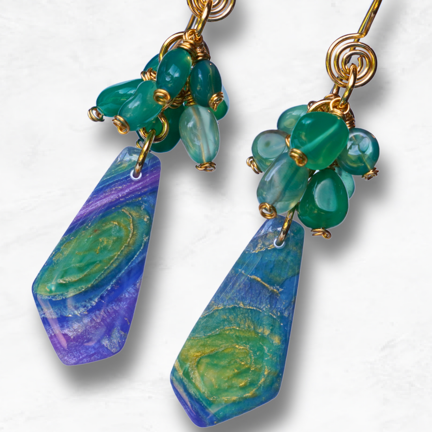Sylvara Earrings – Green Aventurine & Polymer Clay Artisan Dangles