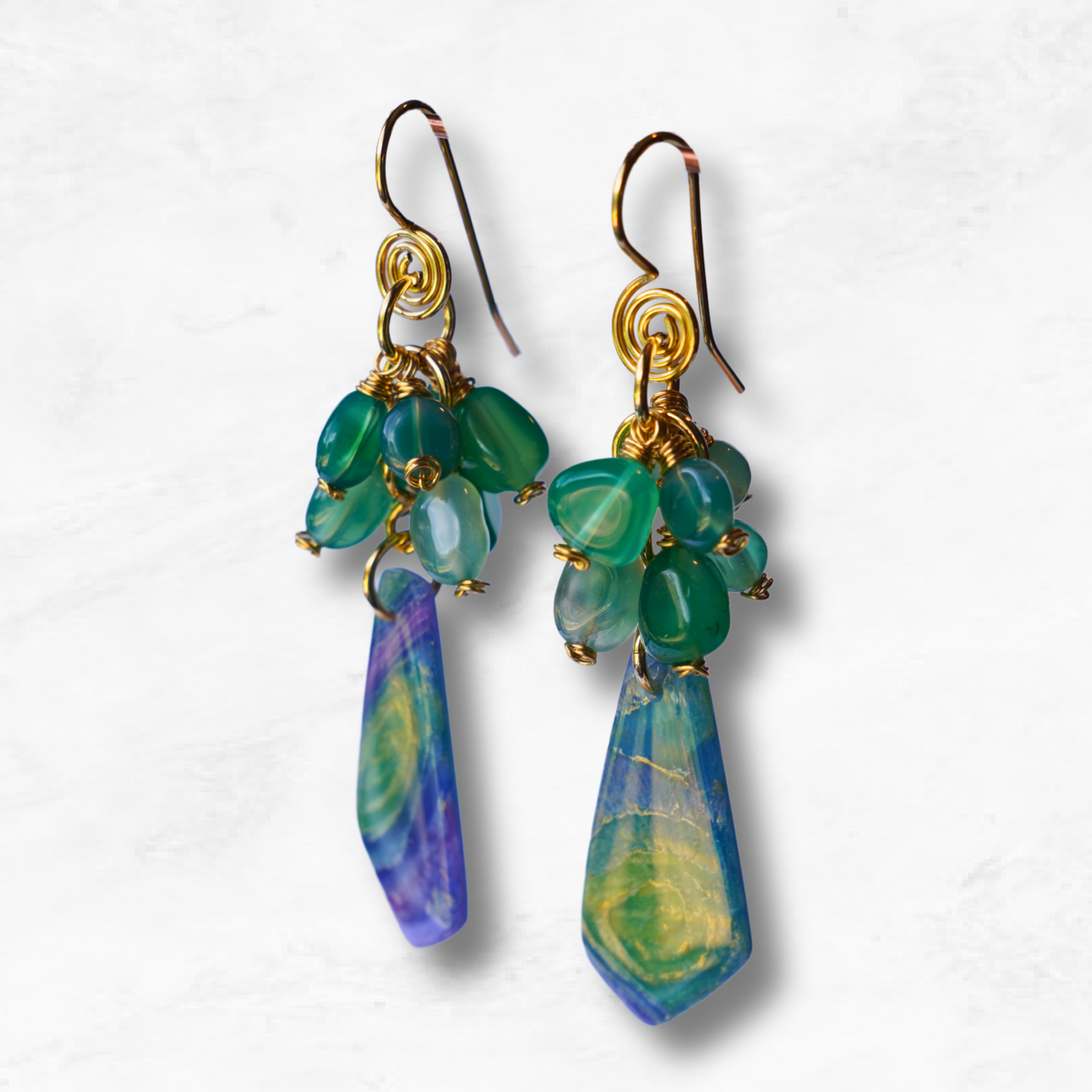 Sylvara Earrings – Green Aventurine & Polymer Clay Artisan Dangles