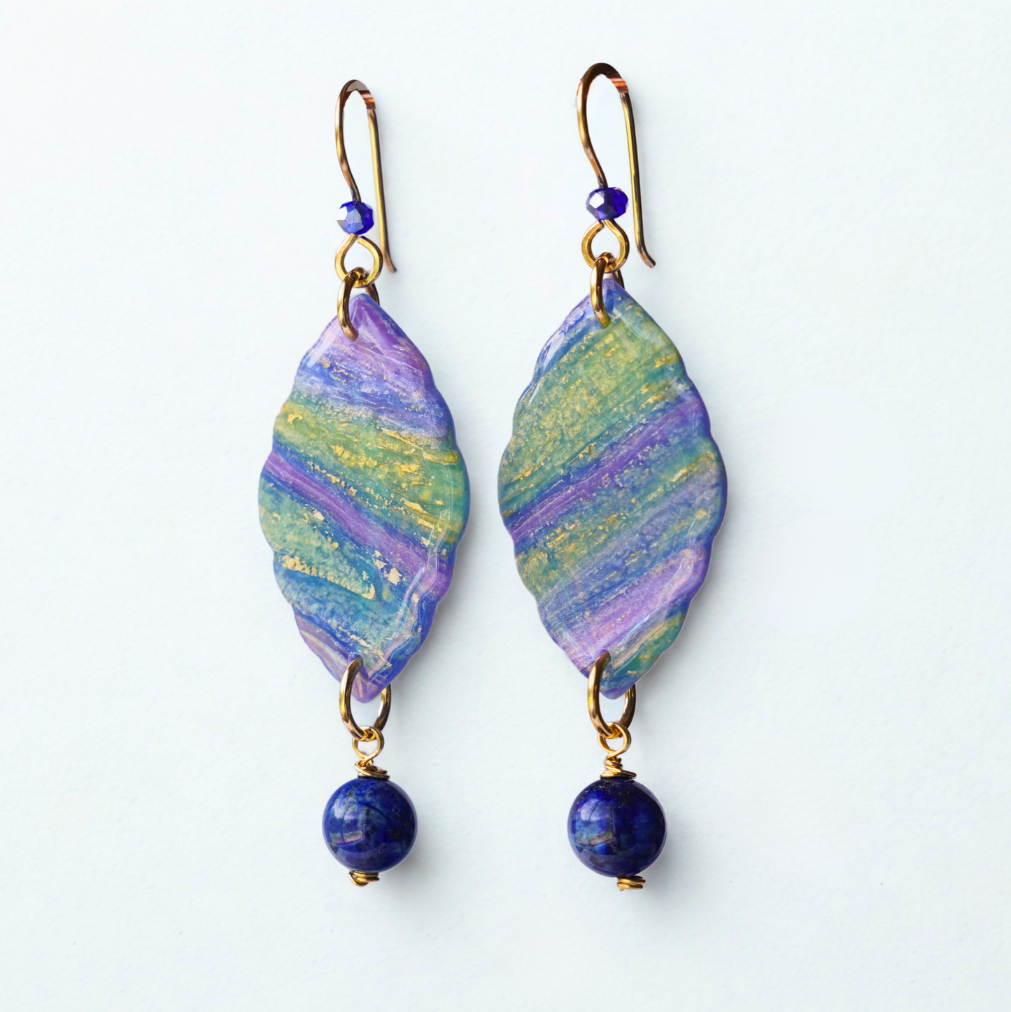 Nocturne Earrings – Handmade Brass & Lapis Lazuli Polymer Clay Statement Earrings