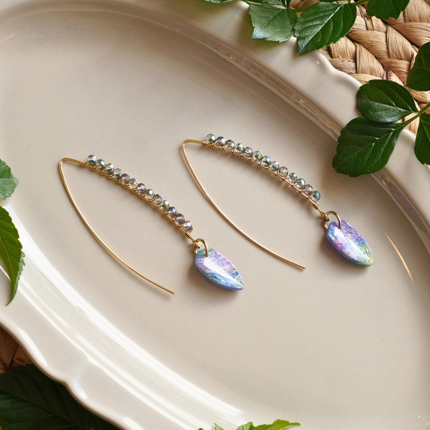 Radiance Shield Earrings – Crystal Wrapped Brass & Polymer Clay Statement Jewelry