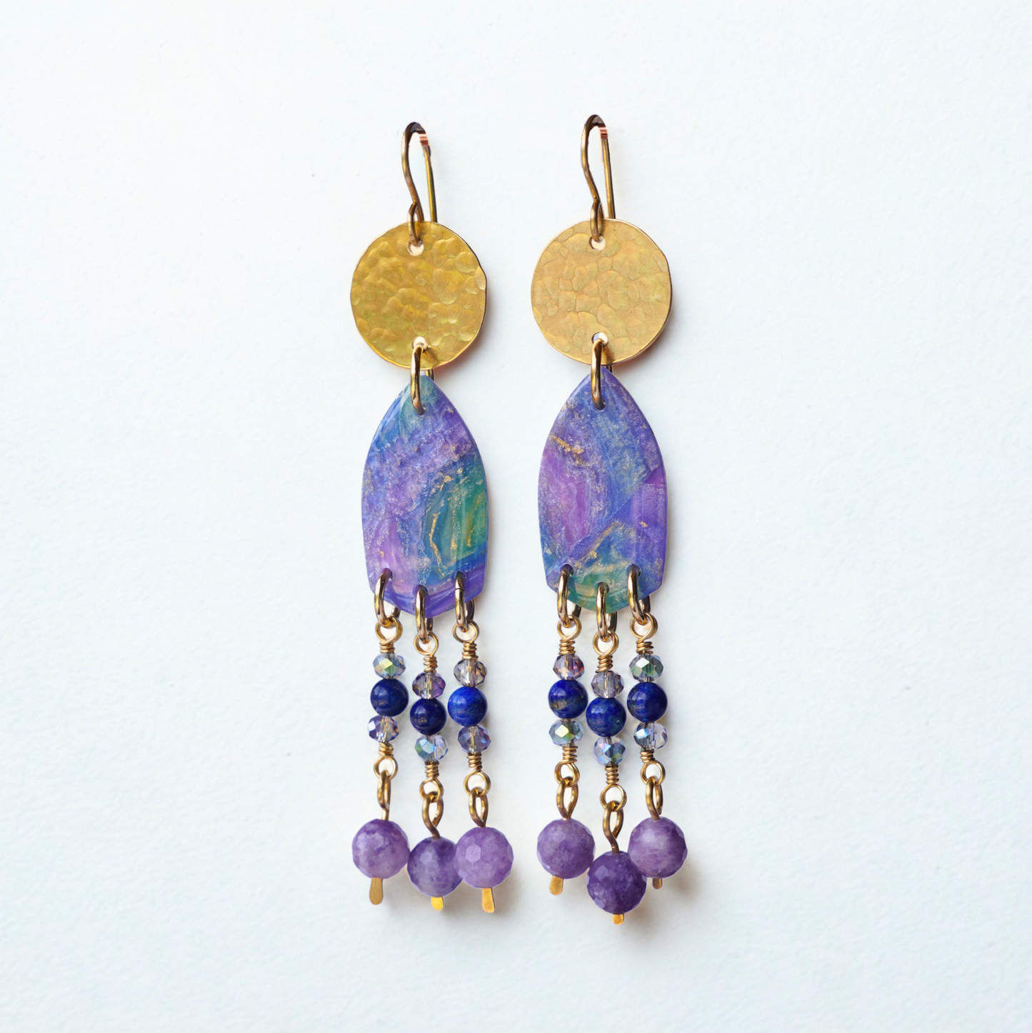 Celestia Earrings – Handcrafted Brass, Lapis Lazuli & Lepidolite Statement Dangles