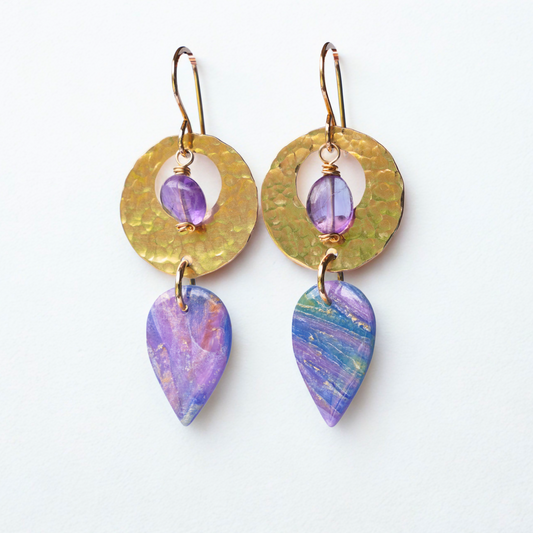 Amara Earrings – Boho Brass, Amethyst & Clay Earrings