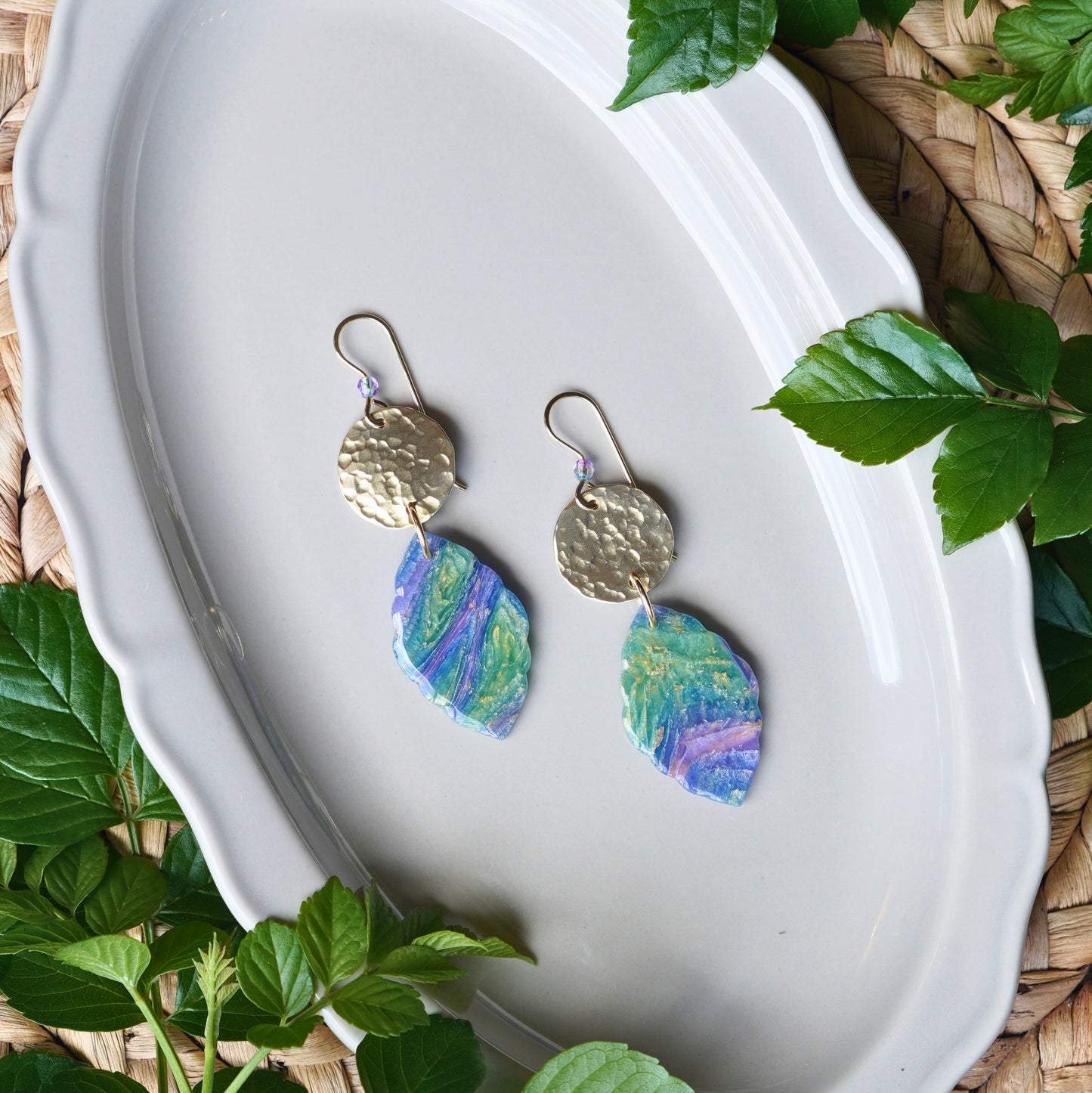 Mystic Aurora Earrings – Boho Brass, Clay & Crystal Dangles
