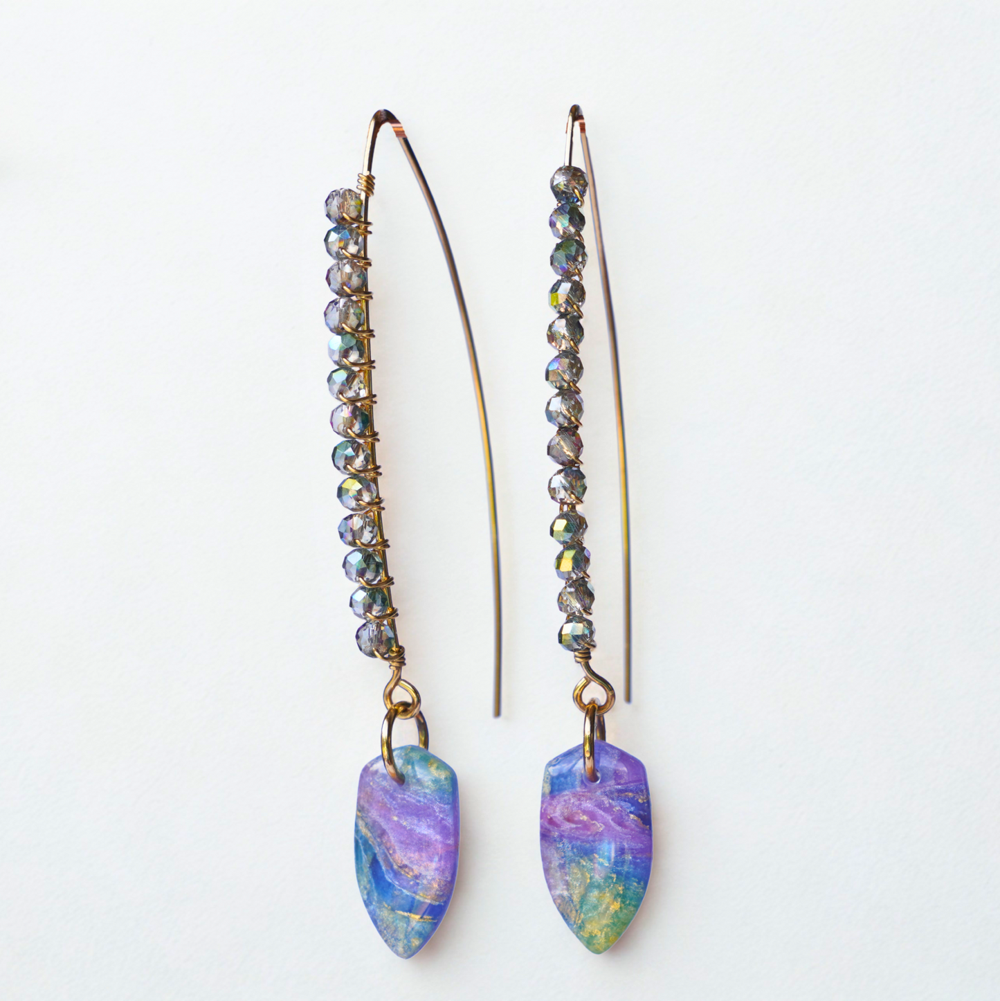 Radiance Shield Earrings – Crystal Wrapped Brass & Polymer Clay Statement Jewelry