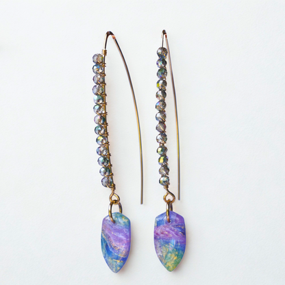 Radiance Shield Earrings – Crystal Wrapped Brass & Polymer Clay Statement Jewelry