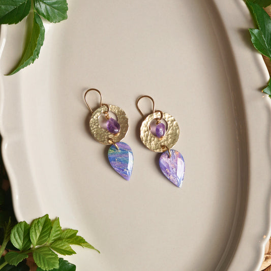 Amara Earrings – Boho Brass, Amethyst & Clay Earrings