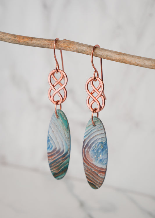 Copper Earthy Agate Elongated Drop Earrings
