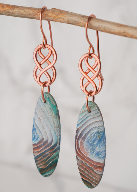 Copper Earthy Agate Elongated Drop Earrings
