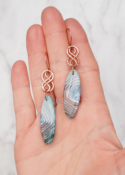 Boho Copper Infinity Earrings – Agate-Inspired Clay Design