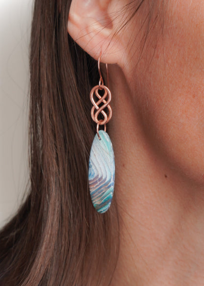 Boho Copper Infinity Earrings – Agate-Inspired Clay Design