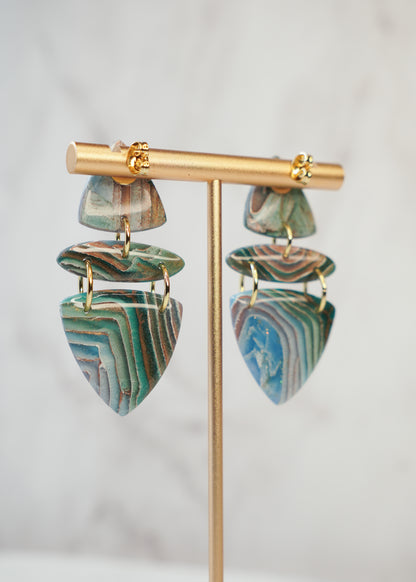 Earthy Agate Trio Earrings – Boho Polymer Clay Statement Jewelry