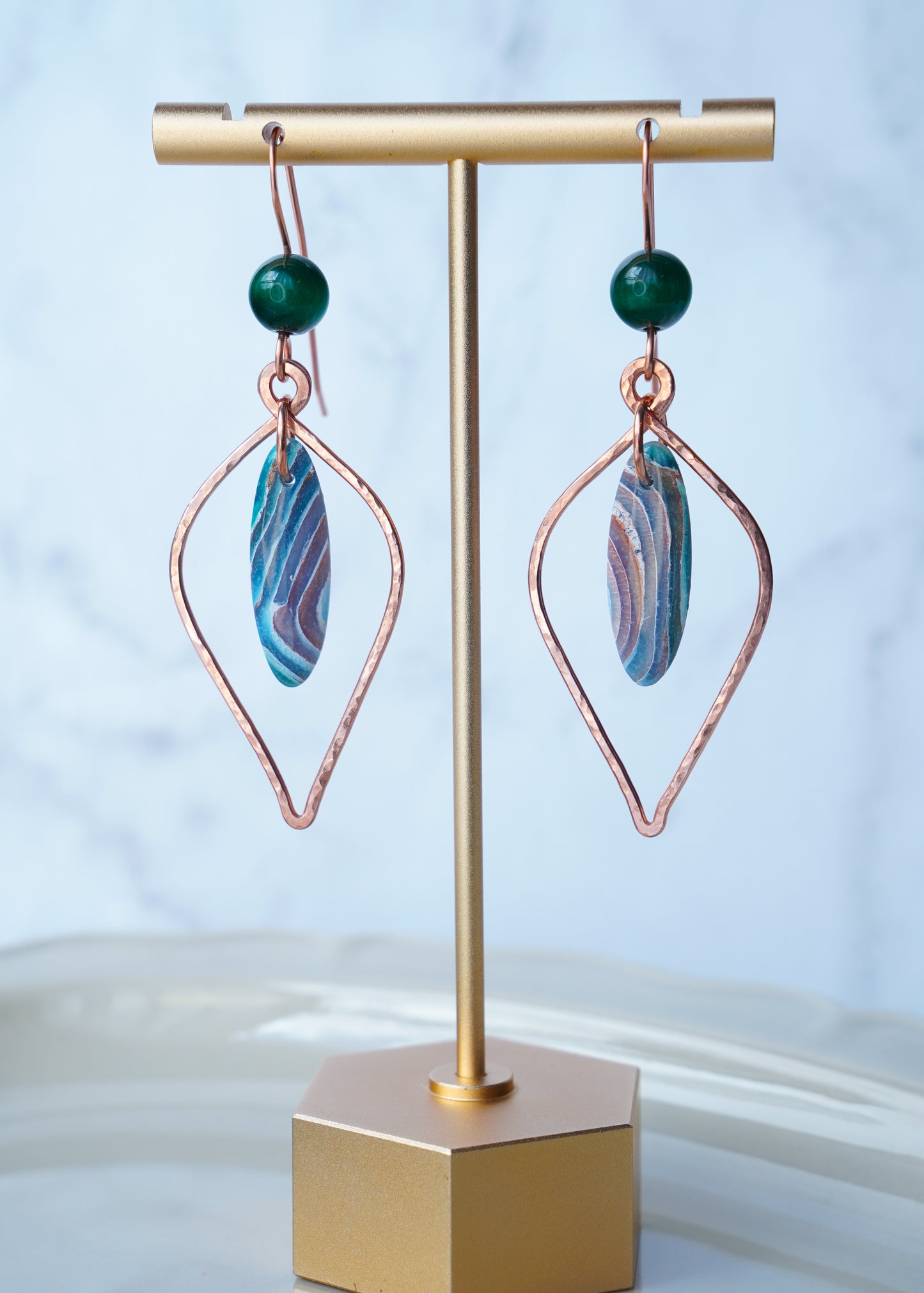 Hammered Copper Earthy Agate Clay Dangles