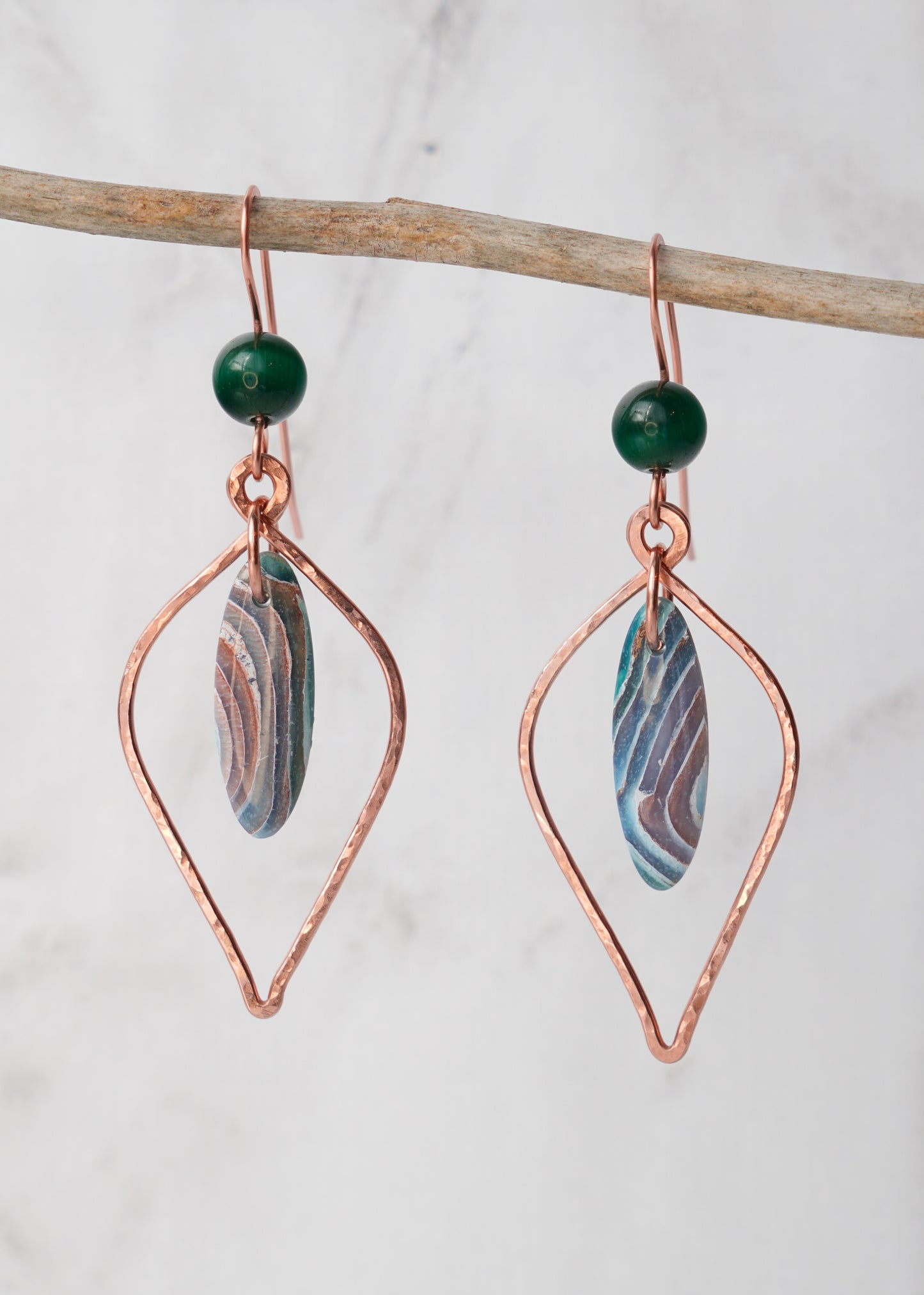 Hammered Copper Earthy Agate Clay Dangles