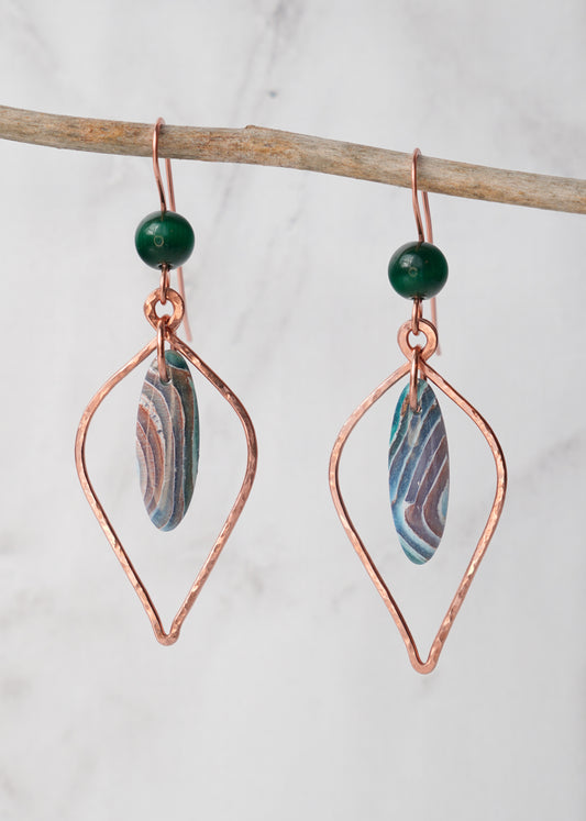 Hammered Copper Earthy Agate Clay Dangles