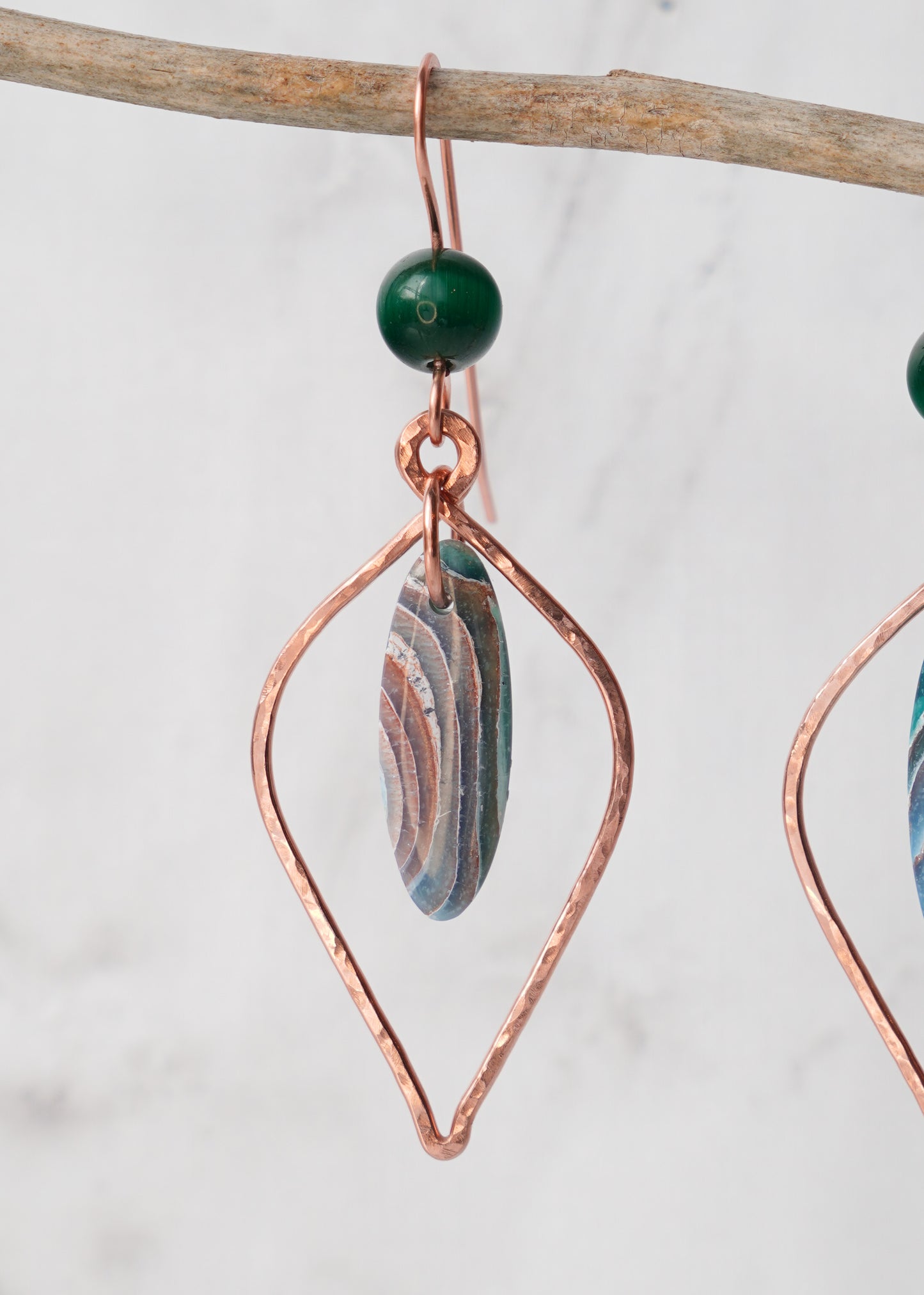 Hammered Copper Earthy Agate Clay Dangles