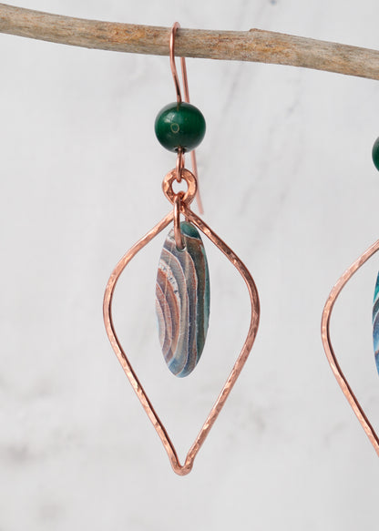 Hammered Copper Earthy Agate Clay Dangle Earrings