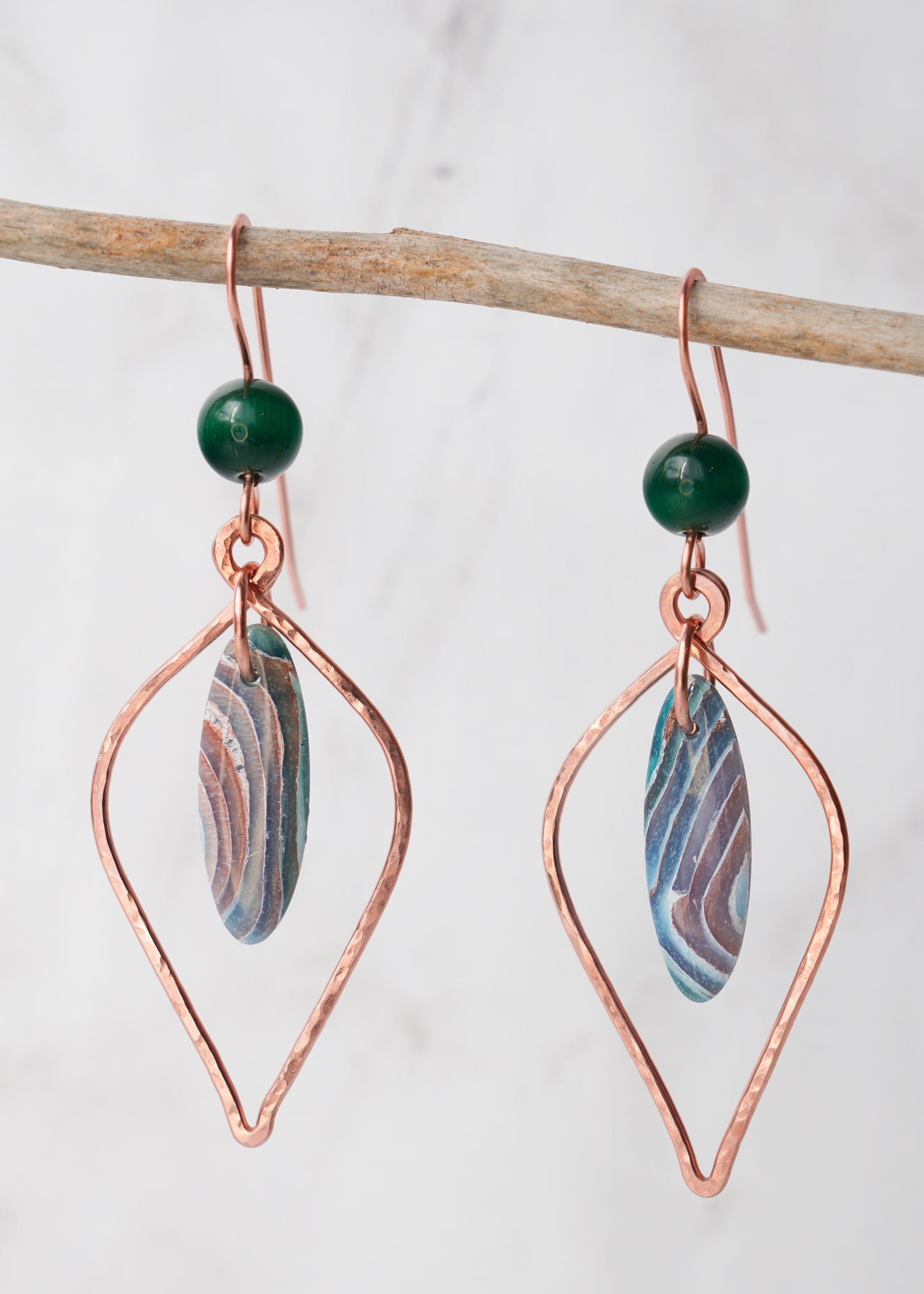 Hammered Copper Earthy Agate Clay Dangles