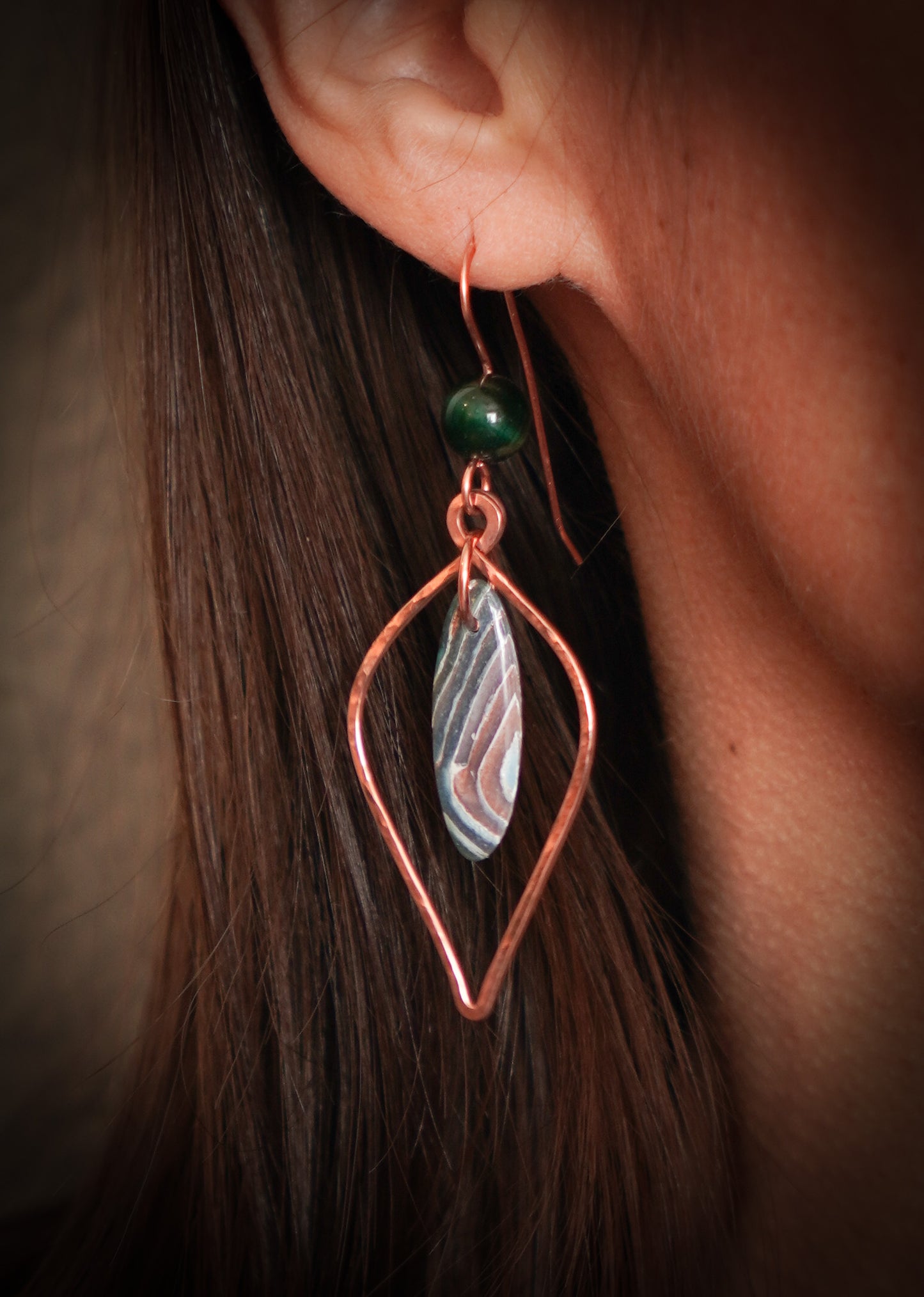 Hammered Copper Earthy Agate Clay Dangles