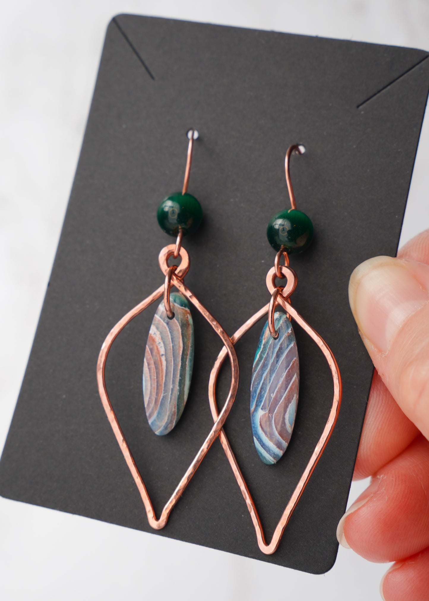 Hammered Copper Earthy Agate Clay Dangles