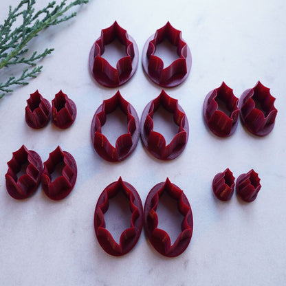 Mirrored Holly Berry Leaf Clay Cutter Set for Symmetrical Earrings and Holiday Crafts