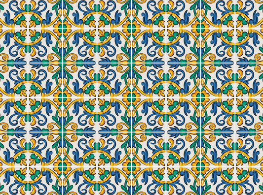Italian Blue, Yellow, & Green Tile Transfer Paper