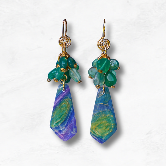 Sylvara Earrings – Green Aventurine & Polymer Clay Artisan Dangles