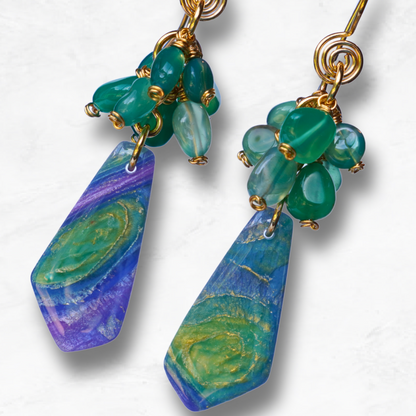 Sylvara Earrings – Green Aventurine & Polymer Clay Artisan Dangles