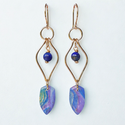 Mystic Canopy Earrings – Lapis, Clay & Brass Leaf Dangles
